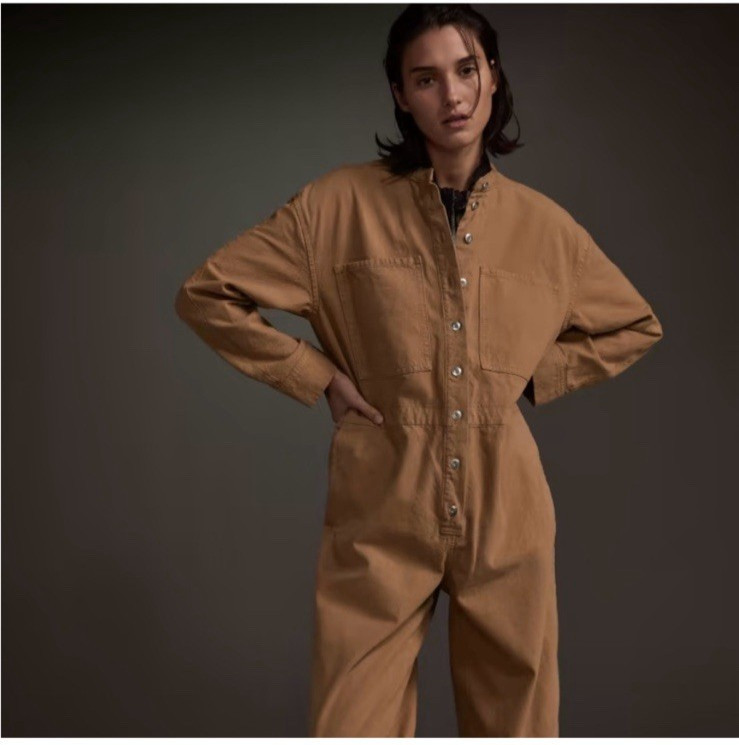 Everlane Coveralls Organic Cotton Small Brown Mustard Oversized Long Sleeve