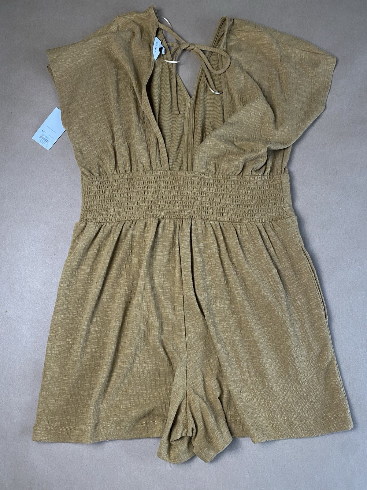 Nine West L Large Alder Wood Brown V-Neck Short Sleeve Casual Romper