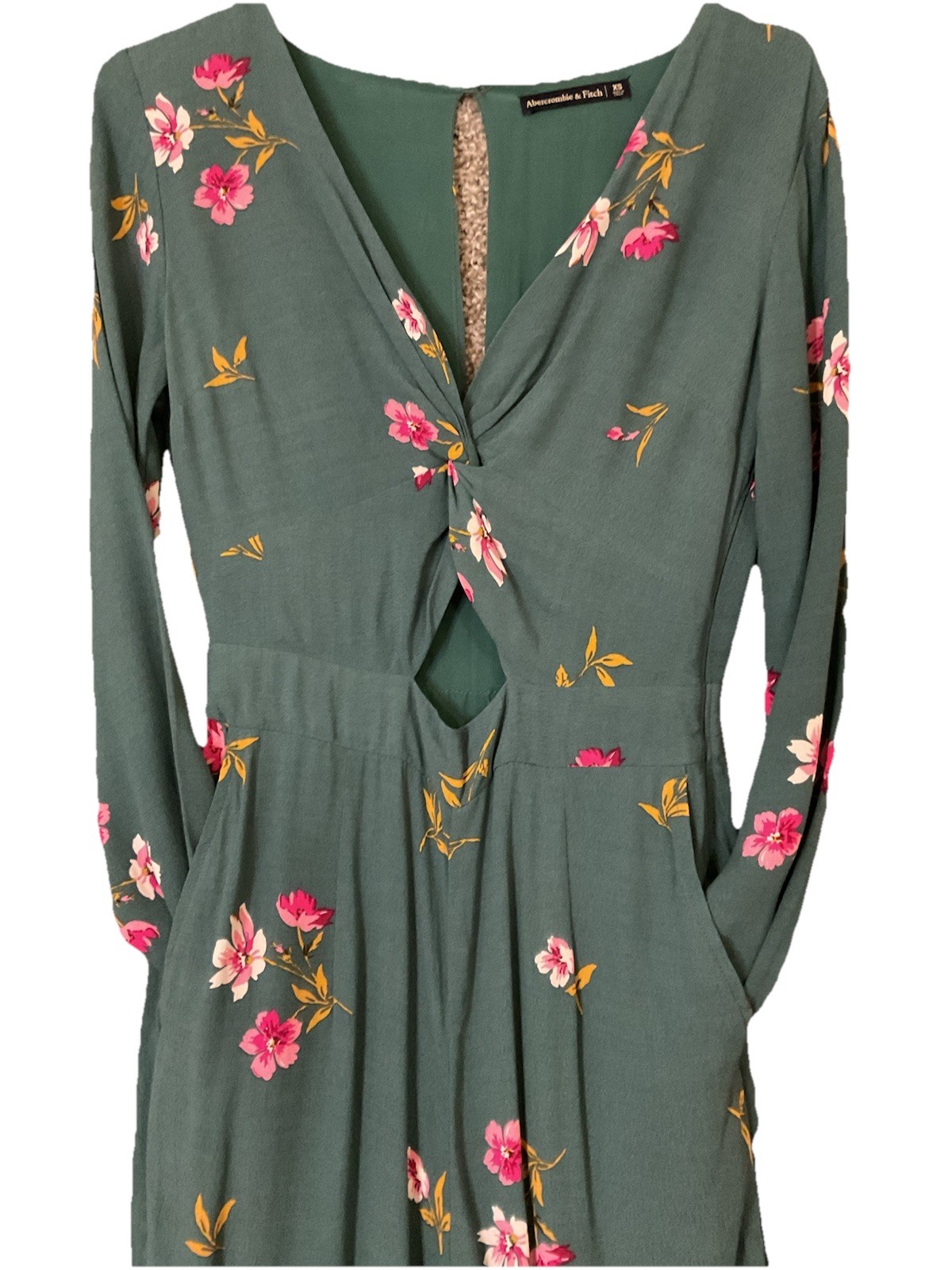 Abercrombie & Fitch green floral long sleeve jumpsuit Boho Whimsy Fairy SZ XS