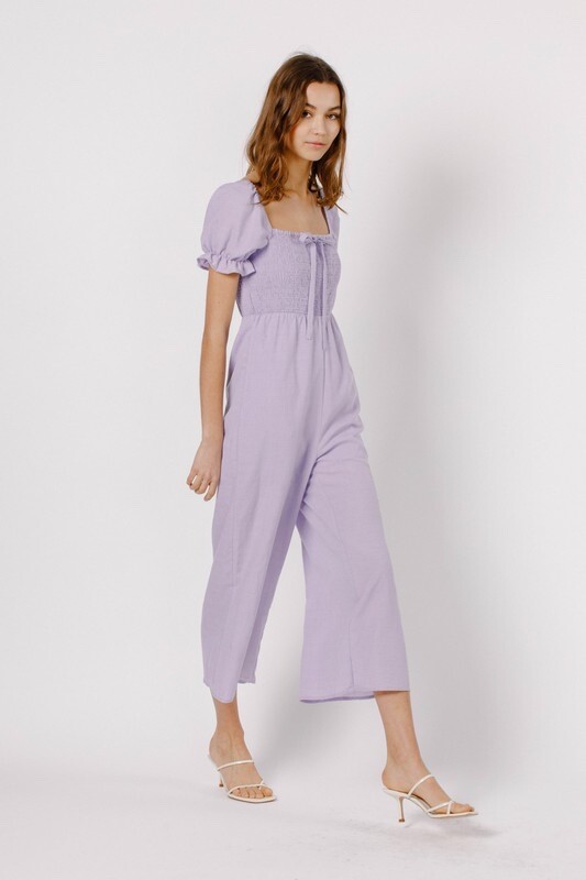 Women’s Jumpsuit – Lavender with Puff Sleeves – Various Sizes