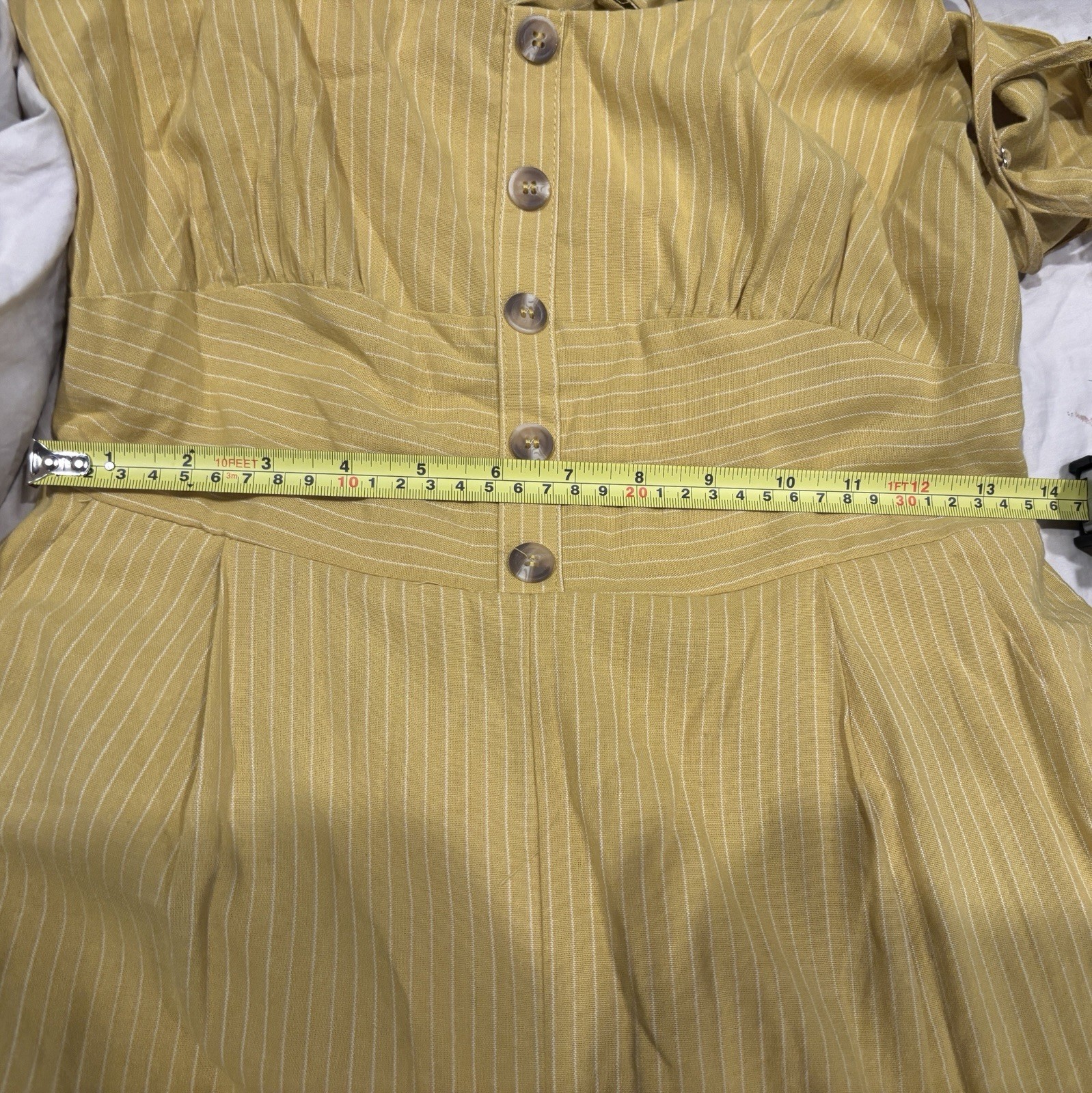 Coastal Air Mustard Yellow Striped Tie-Back Culotte Jumpsuit Size Large