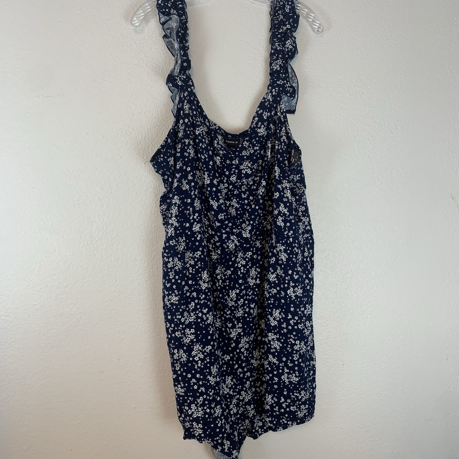 Torrid Romper Womens 4X Stretch Challis Ditsy Floral Ruffle Strap Boho Feminine