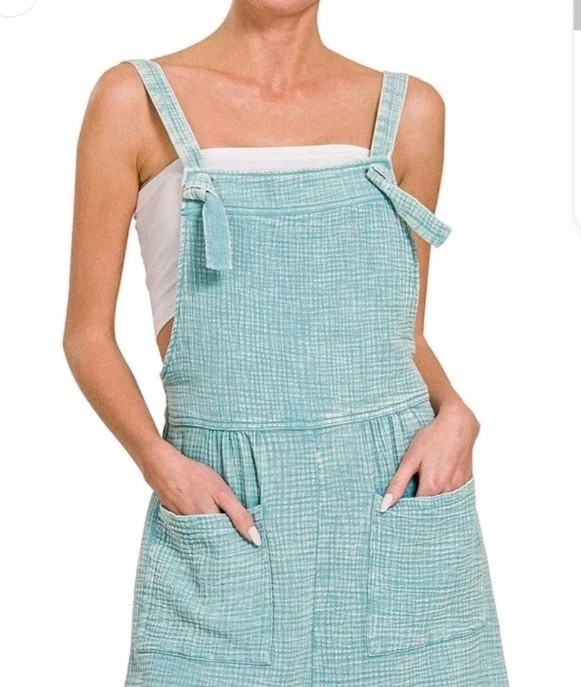 New Zenana Lightweight Gauze Romper/Shorts Teal Adjustable Straps Sz M