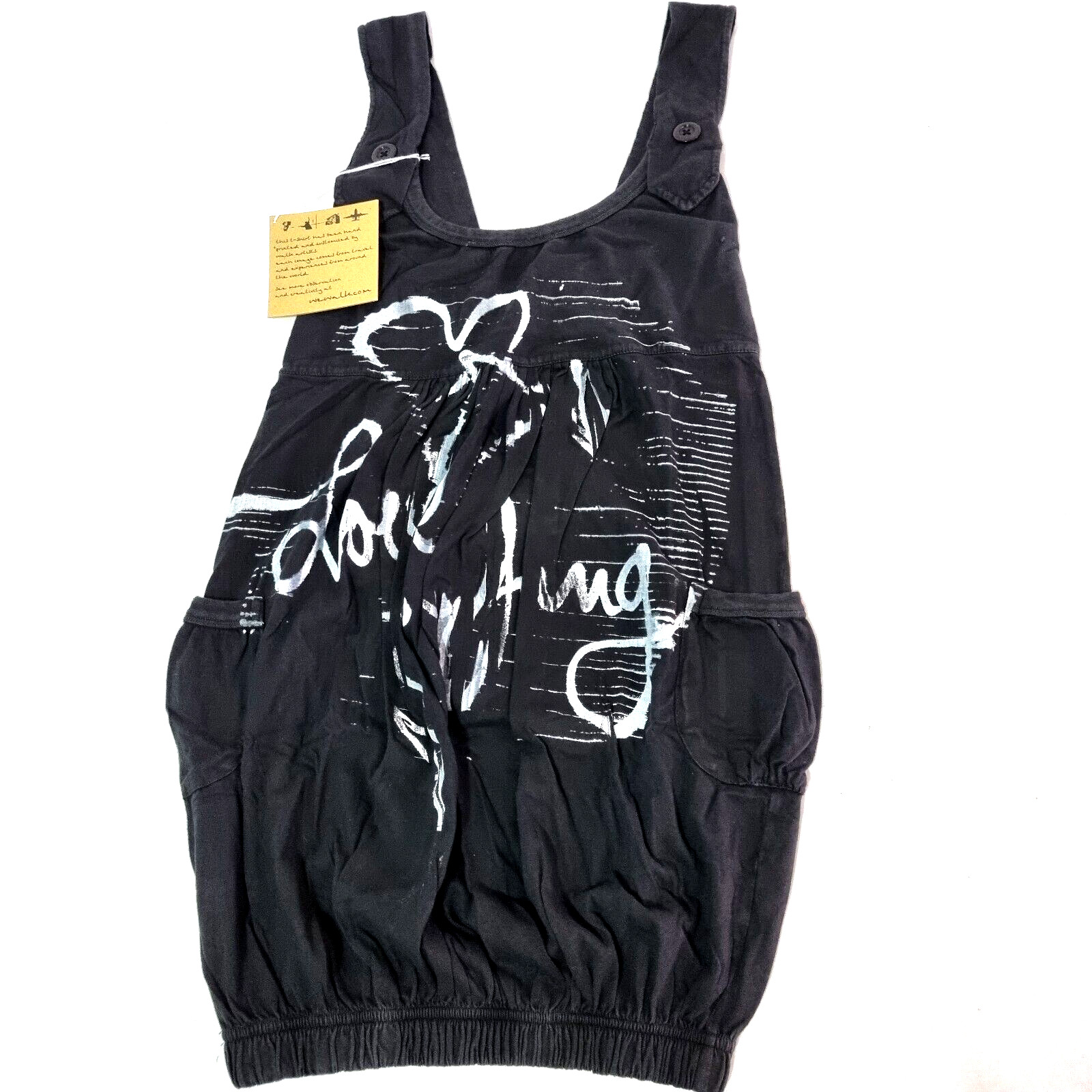 We Walk Dungaree Women Size S Black White Hand Printed Art NWT $79