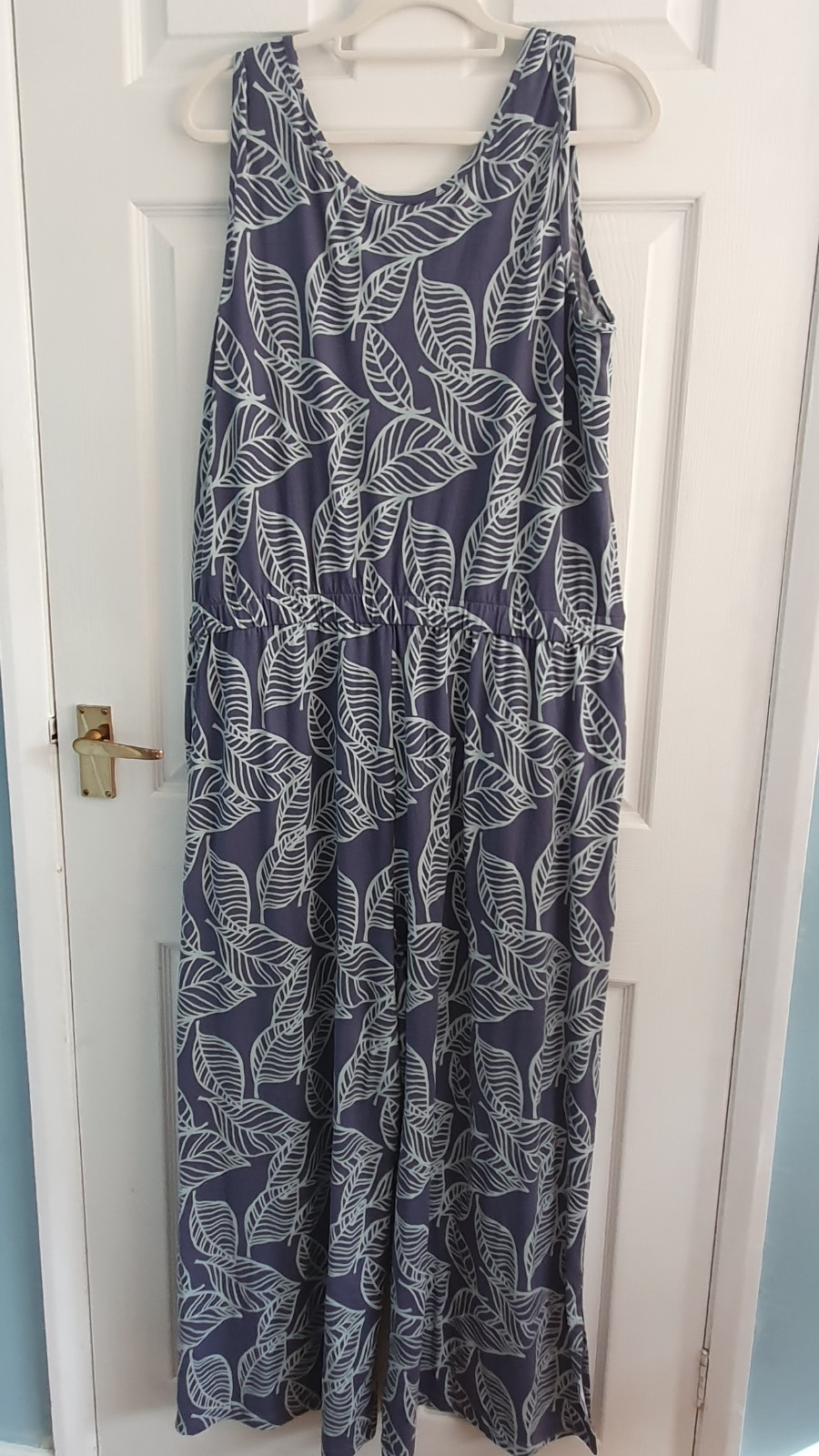 Cozee Home Sleeveless Jumpsuit Wide Leg Palm Print Blue bx4 New Size XL