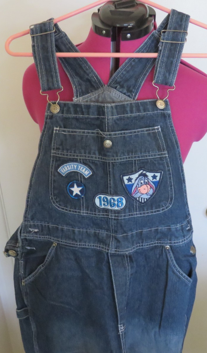 Disney Winnie The Pooh EEYORE Denim Bib Overalls Women’s Size M Blue