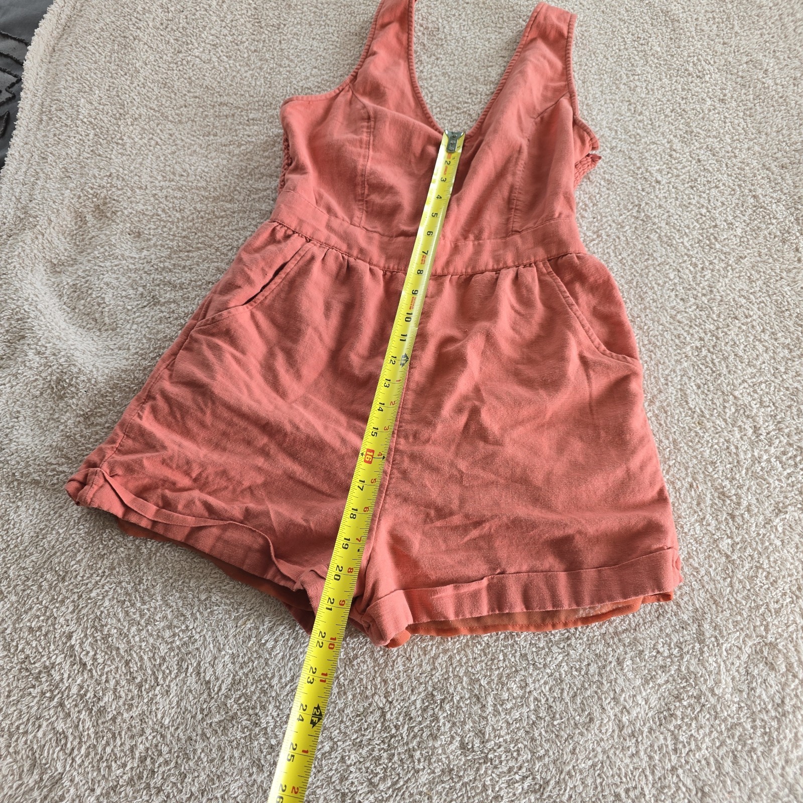 American Eagle Strappy Romper Coral Color Smocked Back Size M Cotton Linen Blend