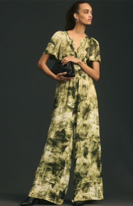 Anthropologie Women’s Jumpsuit Size XL ( TALL ? ) Olive Green Boho INSEAM 29″
