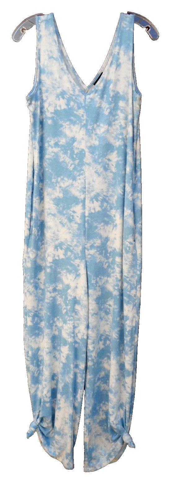 Rockabilly Retro Indie Boho $188 TACERA Blue White Tie Dye Relaxed Jumpsuit