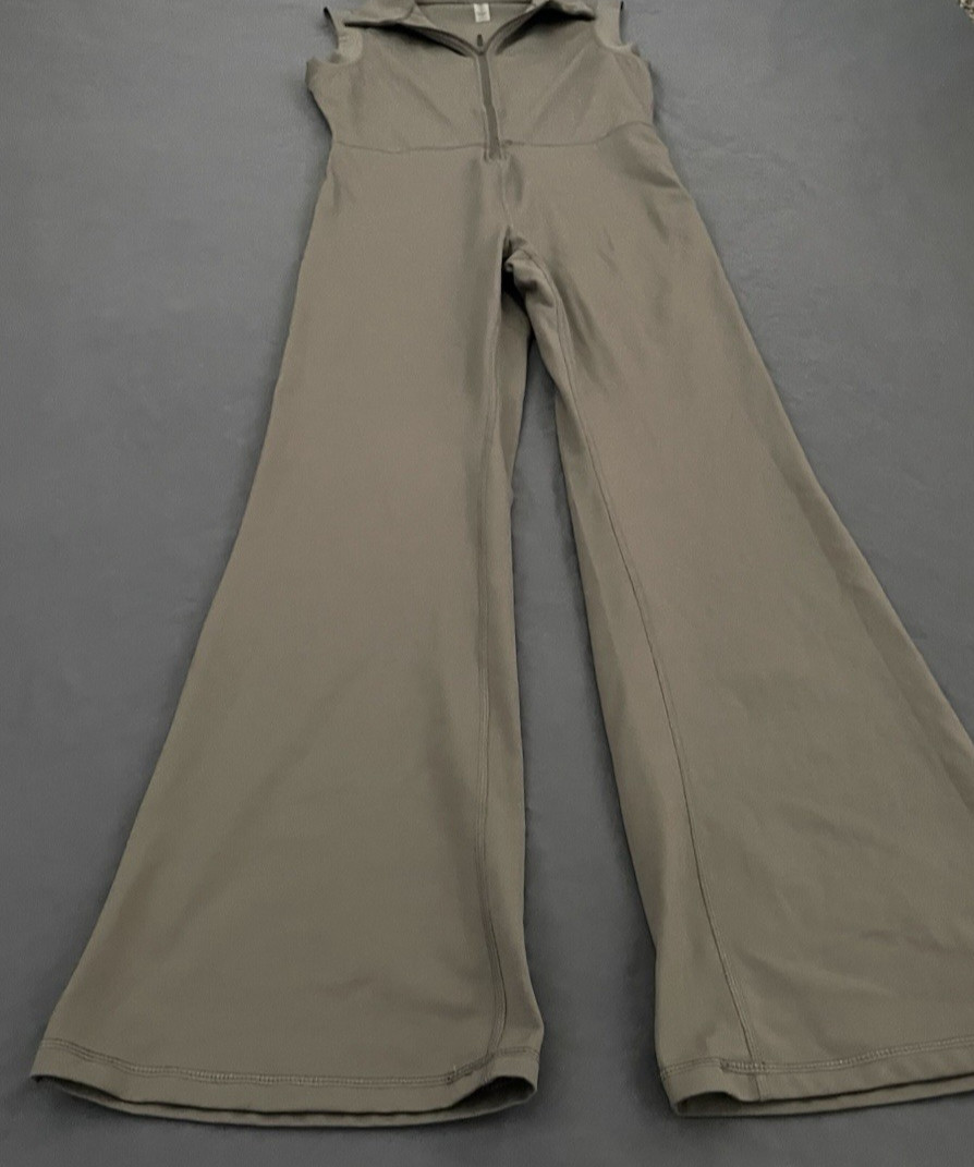Mono B Blackout Jumpsuit Brown Womens Medium Sleeveless Zip Stretch Flare Leg