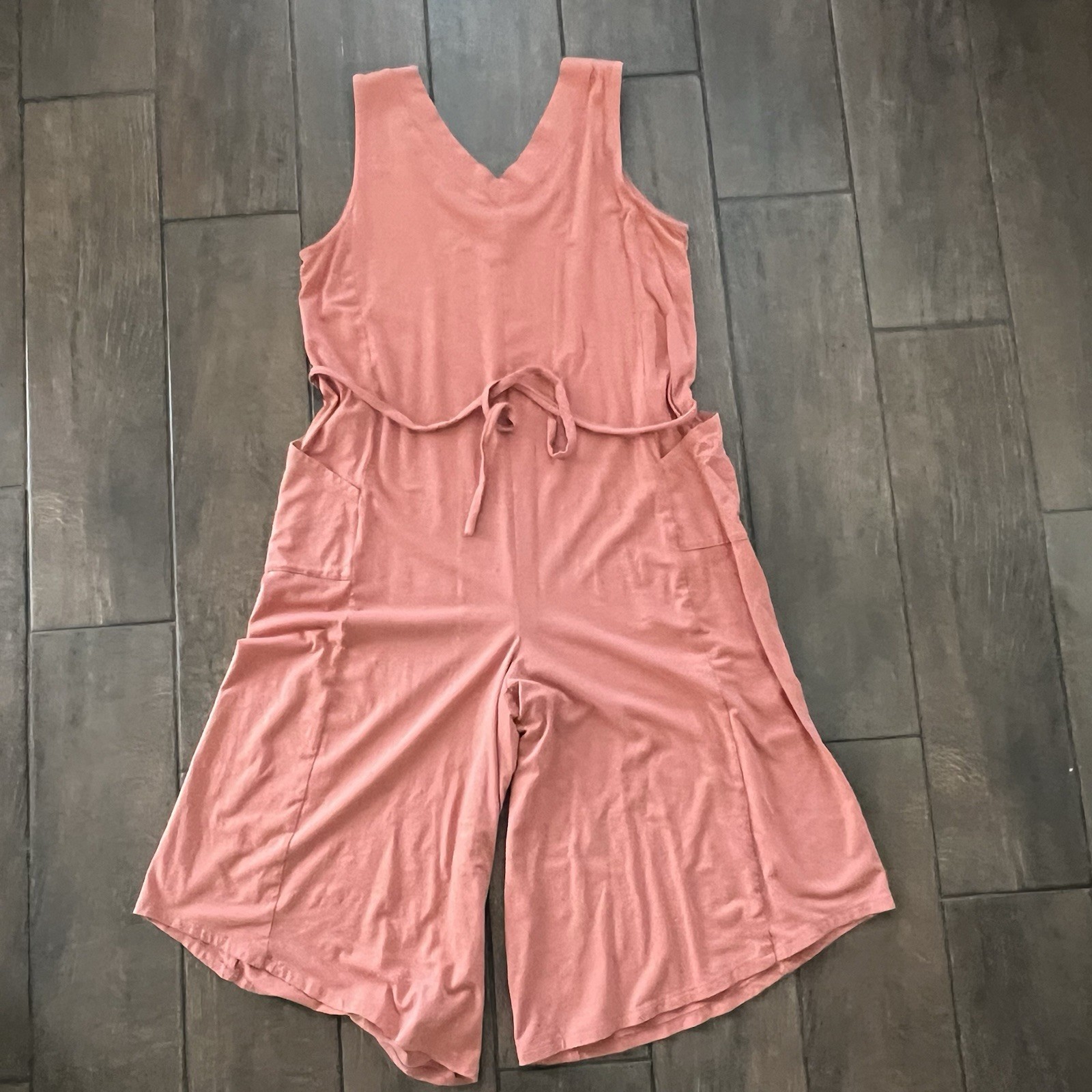 Any Body Cozy Jersey Knit Sleeveless Jumpsuit size Medium Spiced Coral Wide Leg