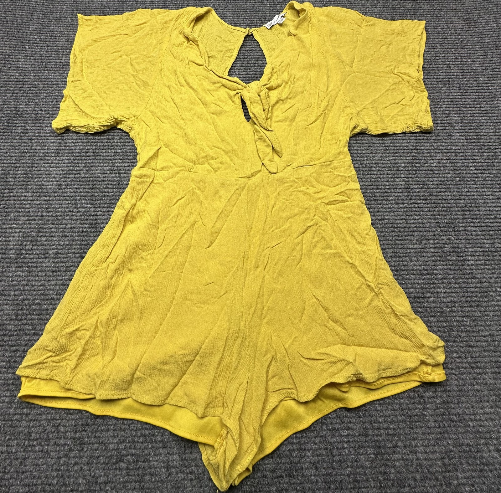 Louna Romper Womens Large Yellow Short Sleeve Tie Front Keyhole Back Rayon USA