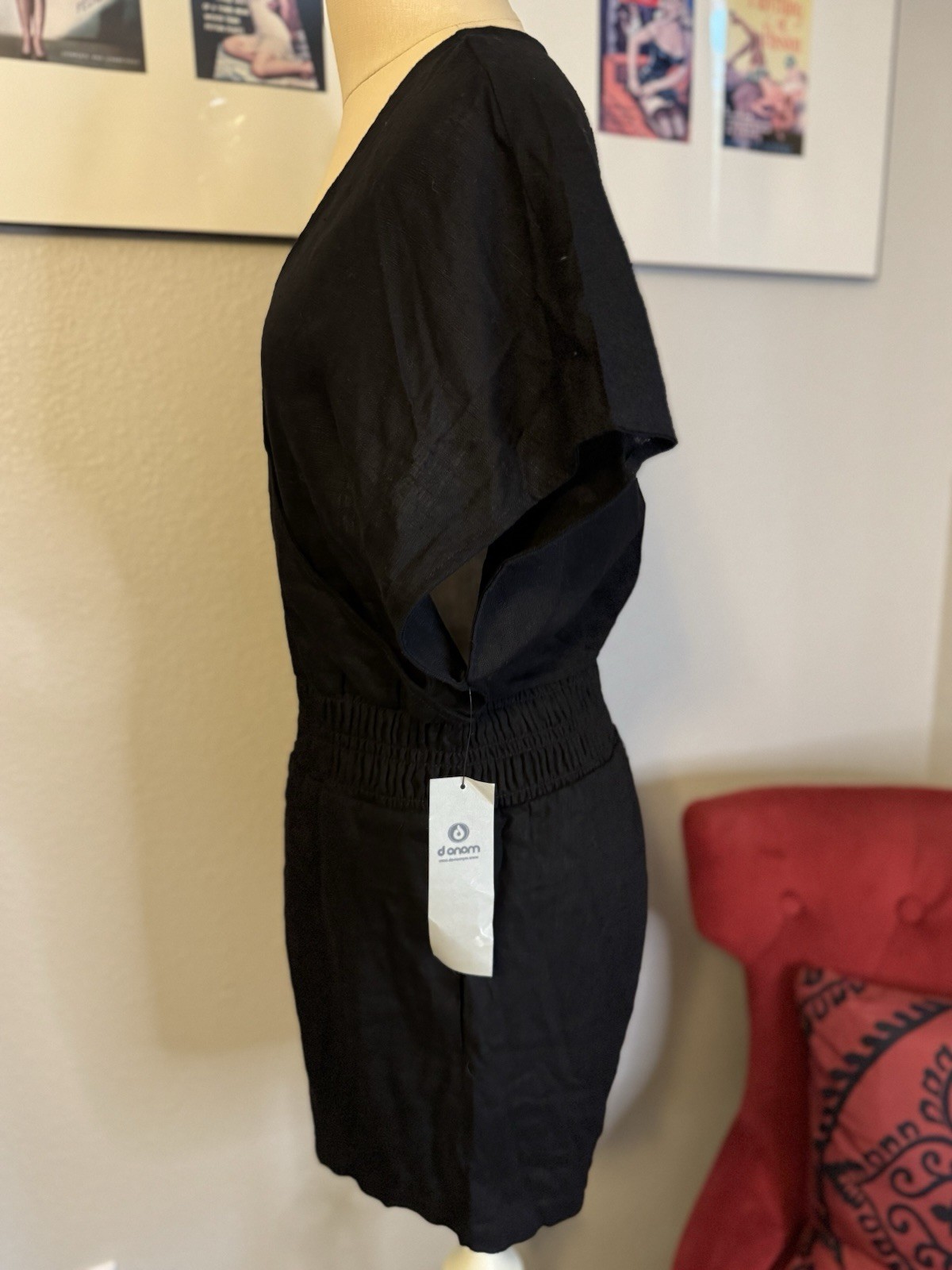 Mono b Black Linen Short Sleeve Shorts Romper Size M With Pockets NWT