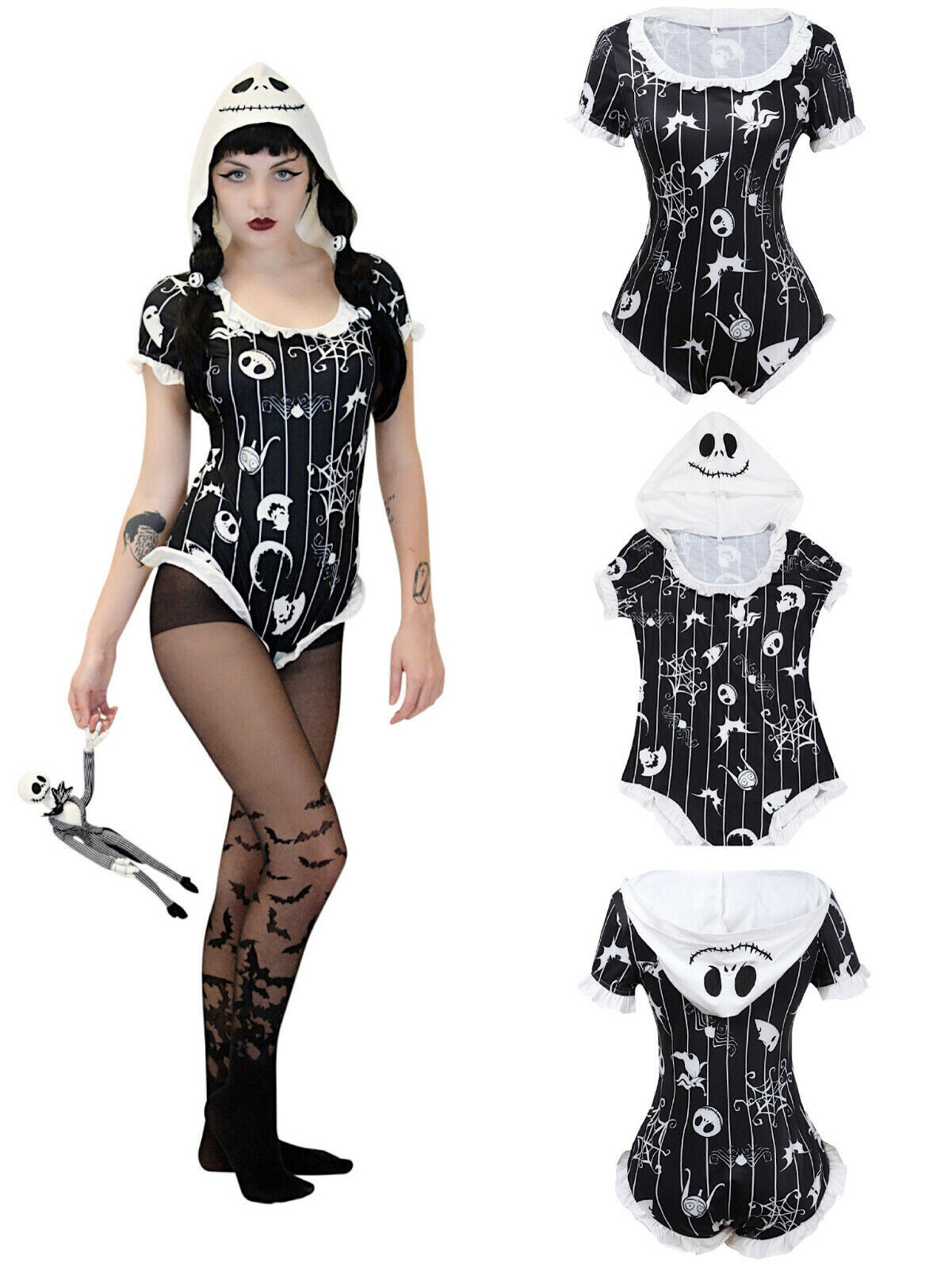 Lil Nightmare Jack Skeleton Kawaii Romper Bodysuit Halloween Pajamas Cosplay 5XL