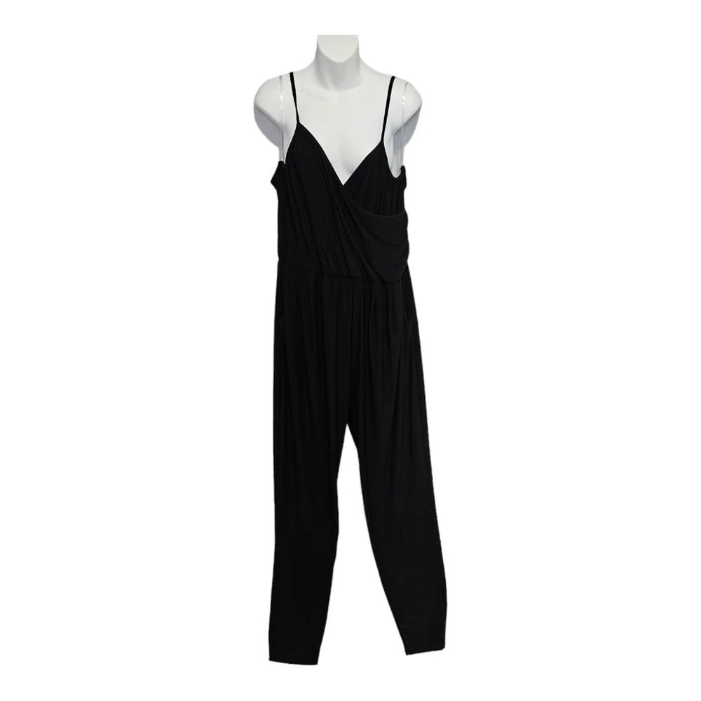 Charlotte Russe Black Jumpsuit Size 2XL Cinched Waist Spaghetti Straps Stretch
