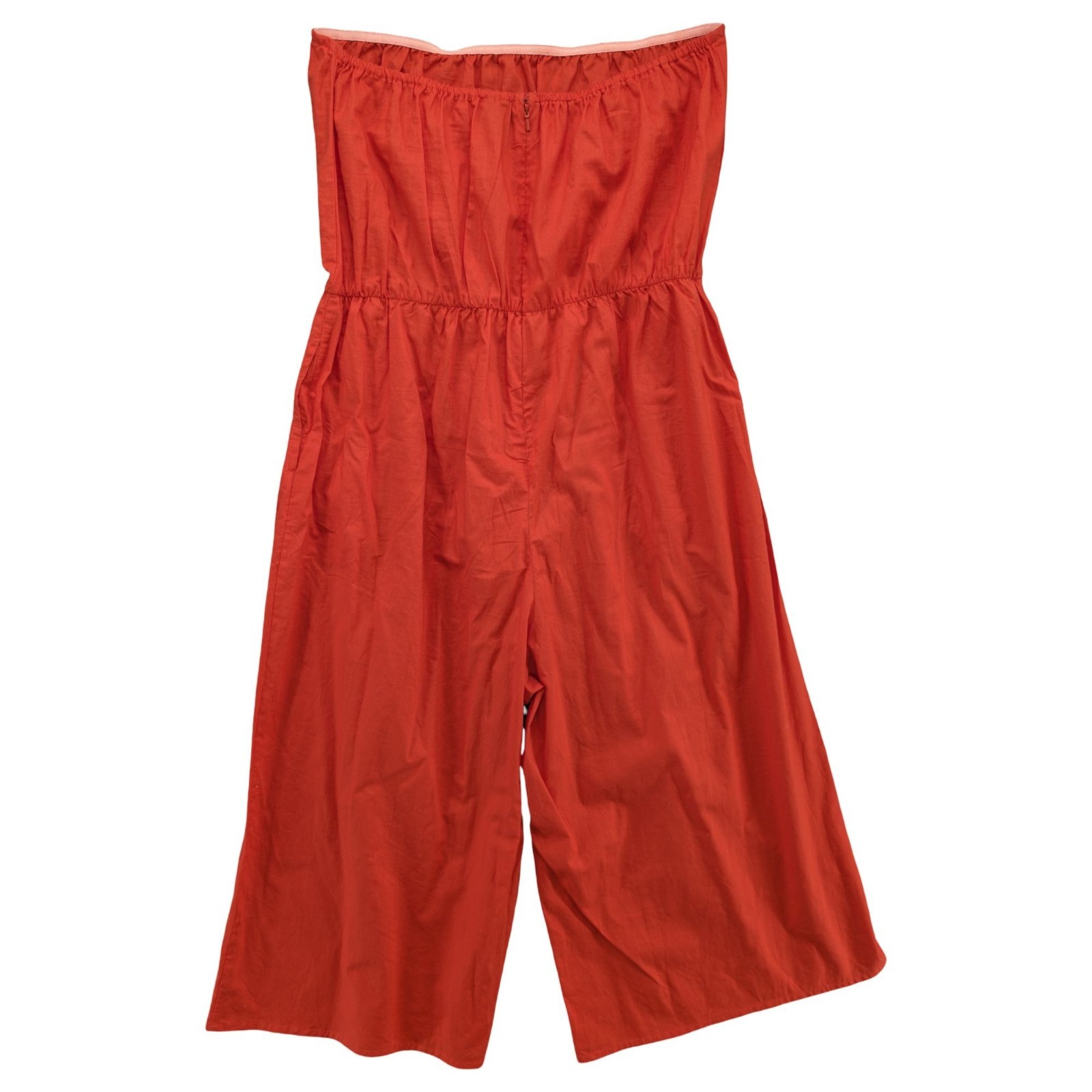 Asos Strapless Wide Leg Jumpsuit Womens Red Orange Lightweight Pockets Size 16