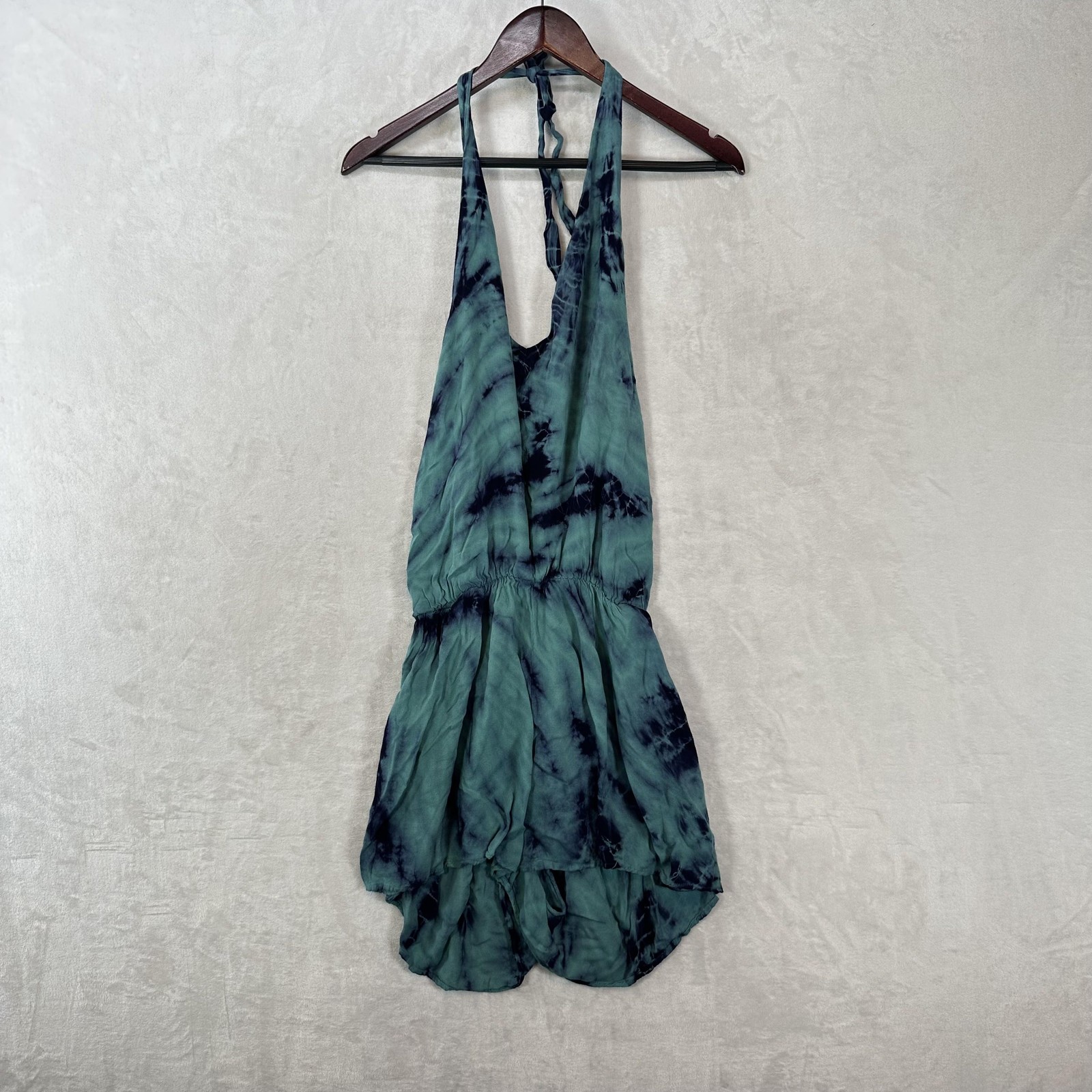 Young Fabulous & Broke Romper Womens M Blue Tie Dye Halter Elastic Waist Boho