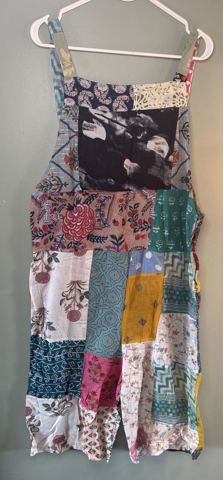 Ashley Taylor Shortalls Womens One Size Multicolor Patchwork Art Boho Overalls