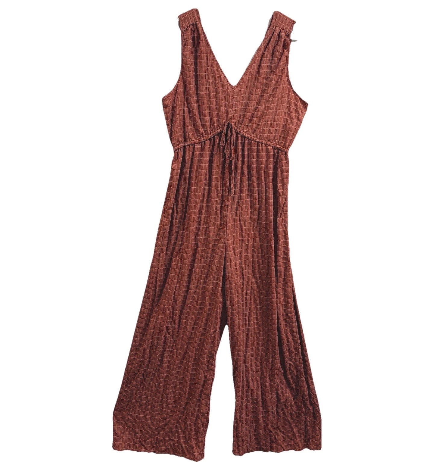 Jumpsuit Womens L Rust Orange Wide Leg Textured Tie Waist Boho