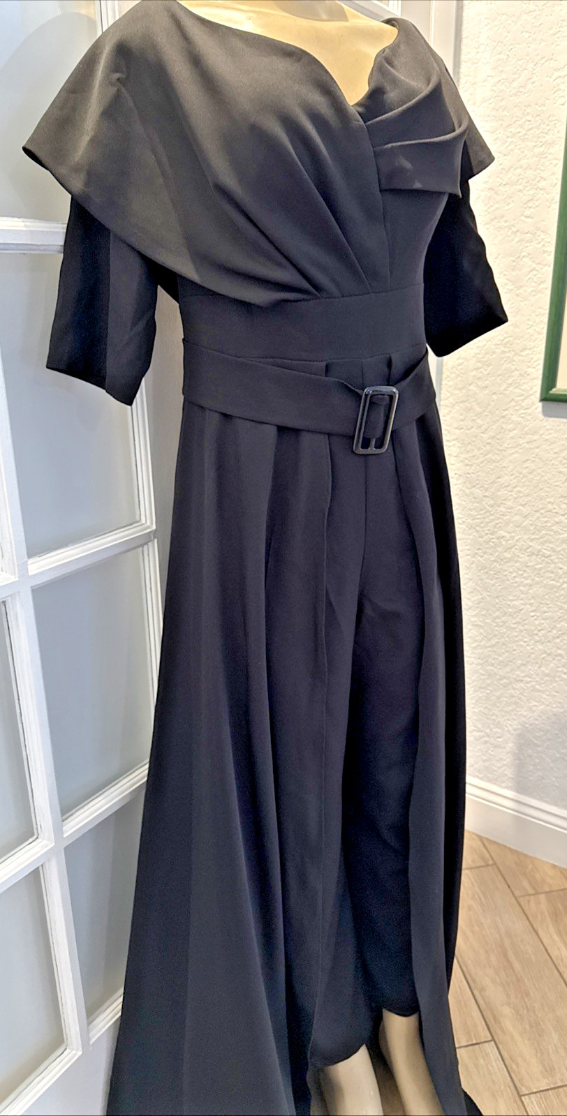 Kay Unger Like Walk Through Jumpsuit Black Size M/See Measurements Gown ttc