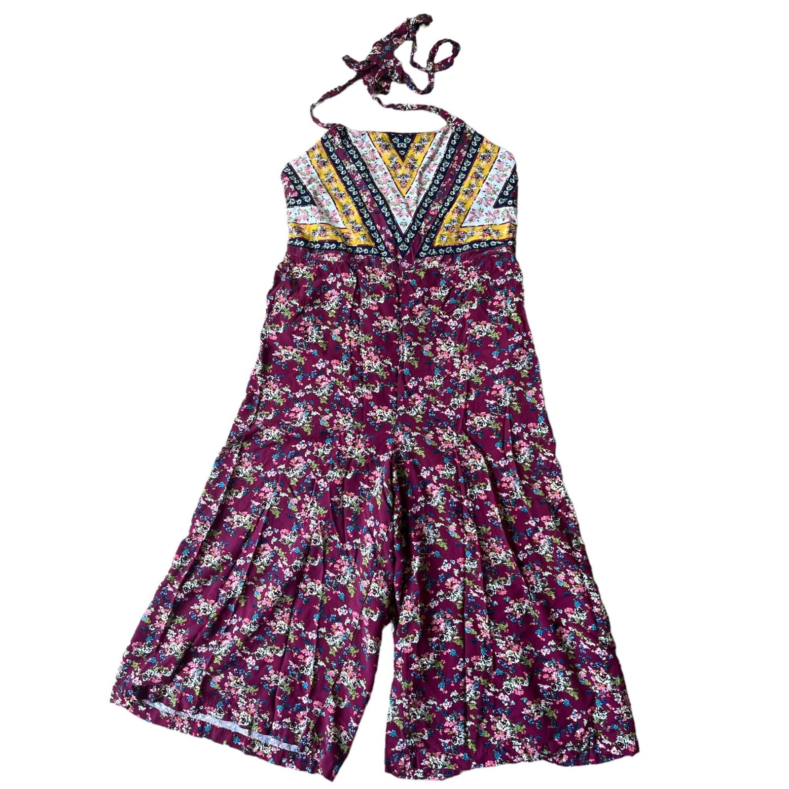 Xhilaration Target Y2K Jumpsuit Pants Womens Medium Red Floral Halter Cottage