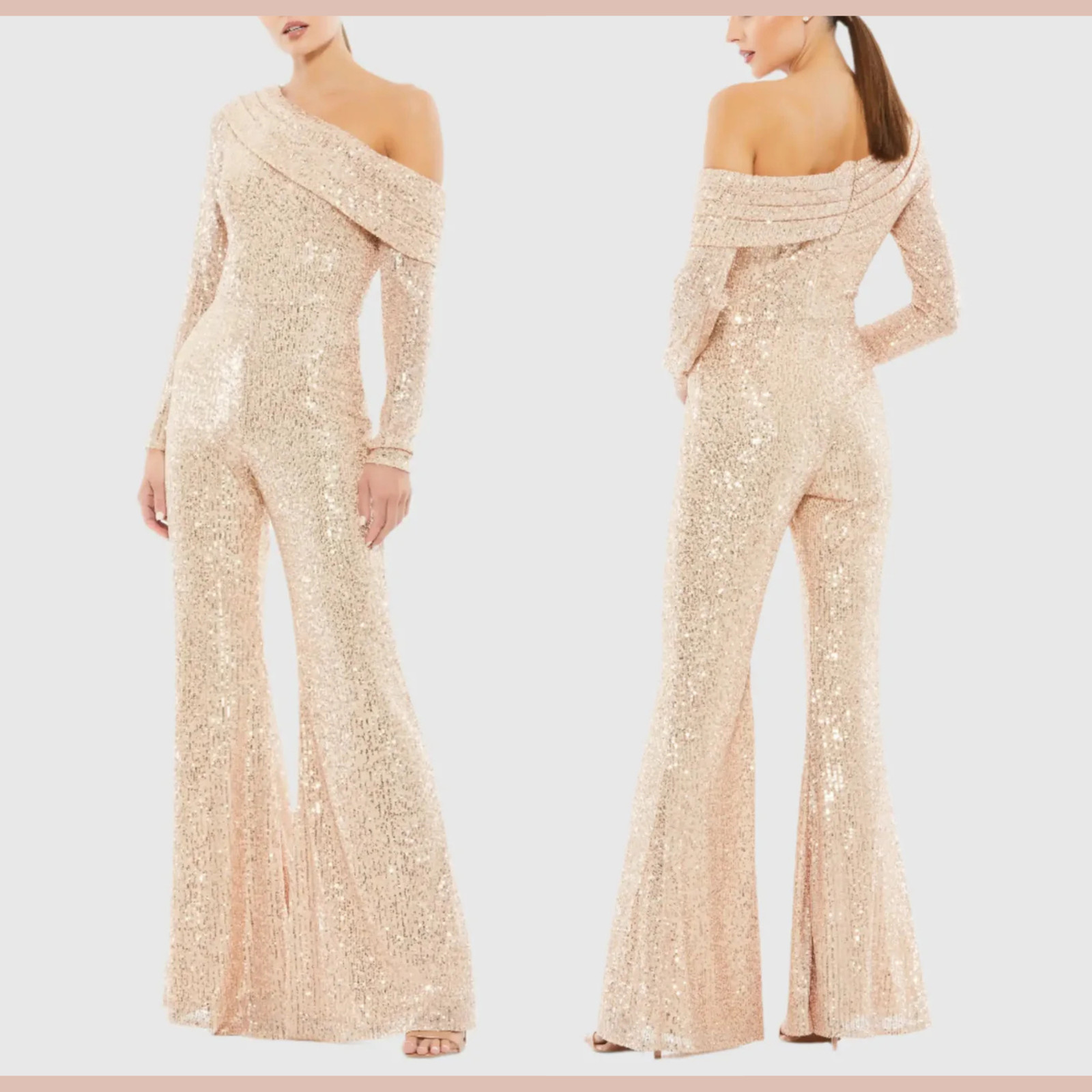 NWT Mac Duggal [ 2 ] 26596 Sequined Drop Shoulder Long Sleeve Jumpsuit J2046
