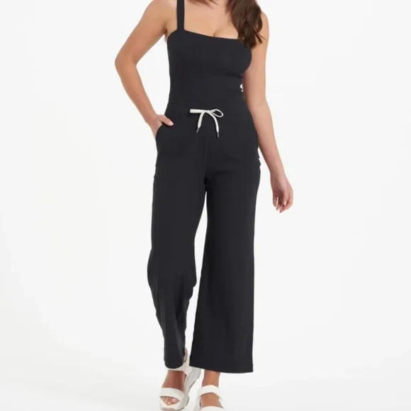 VUORI Black Mudra Ribbed Knit Drawstring Pant Jumpsuit One Piece Sport M = 6/8