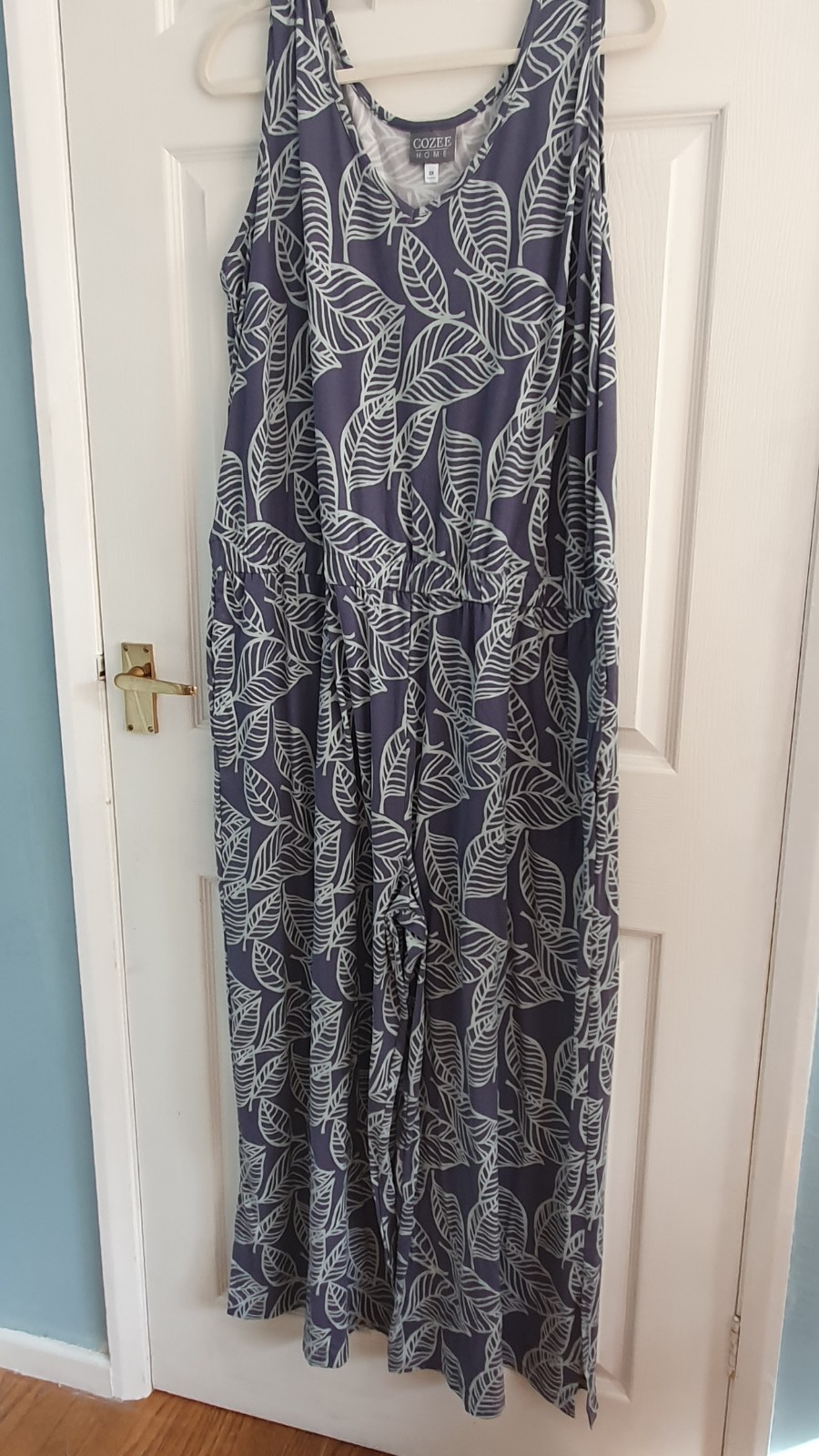 Cozee Home Sleeveless Jumpsuit Wide Leg Palm Print Blue bx4 New Size XL