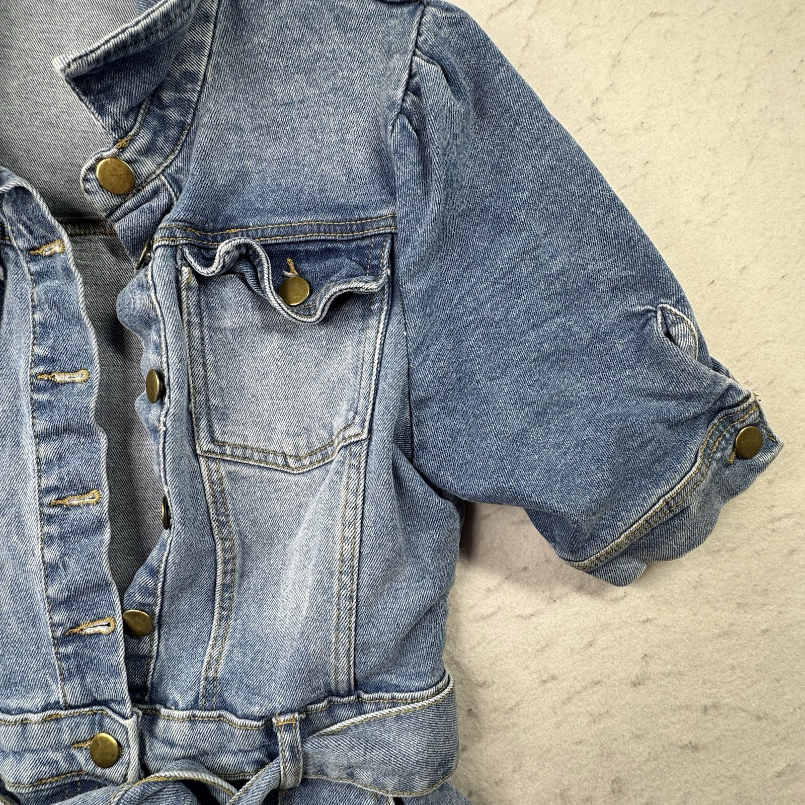 Avec Les Filles Denim Shorts Belted Romper Button-Up Jean Jumper Women’s Medium