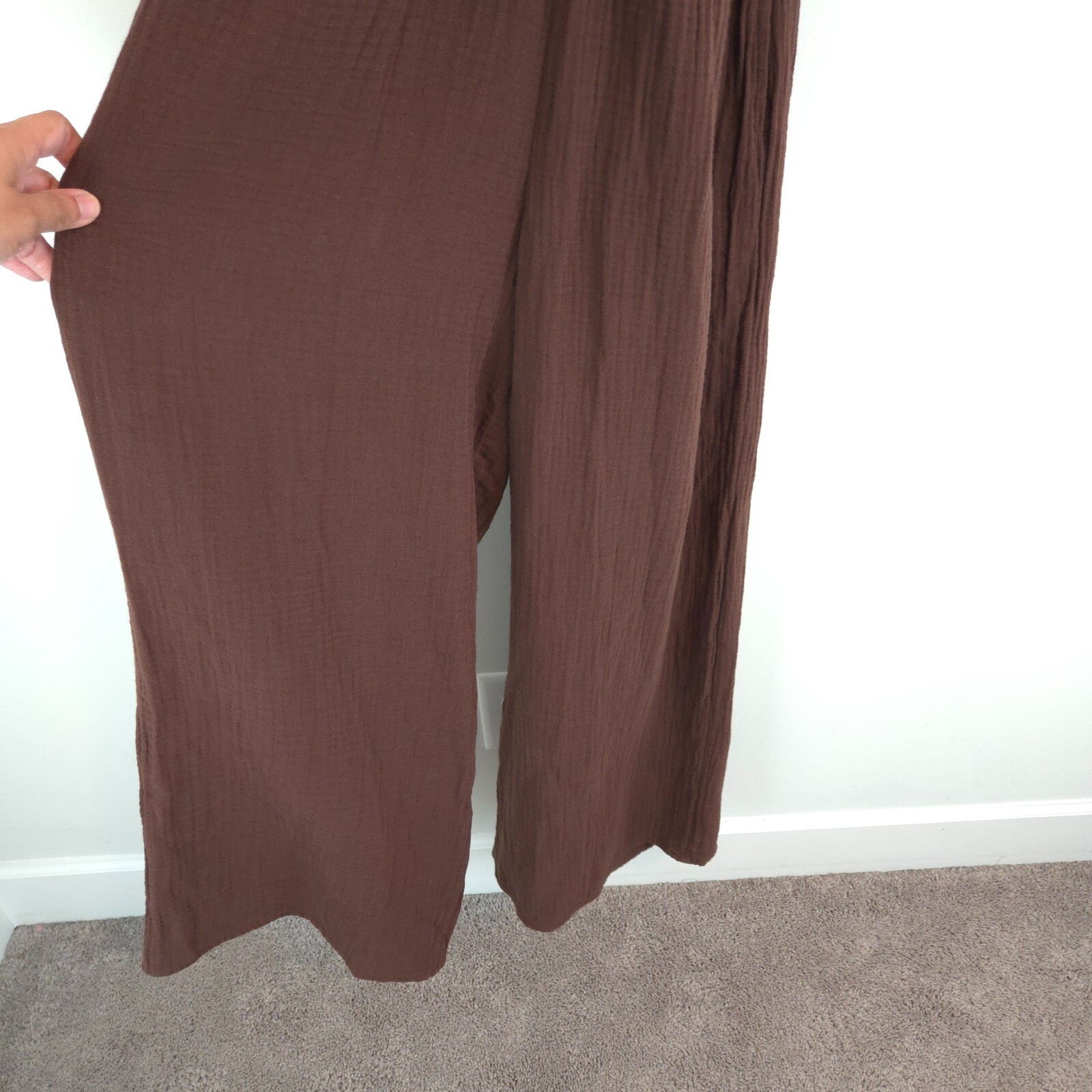 Aerie Women’s Brown Gauzy Halter Jumpsuit Lightweight Cotton Pockets Size XS