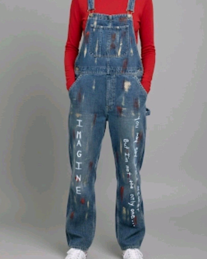 Upcycled XL One-Of-A-Kind Jeans Overalls John Lenon Tribune Hipster Recycled