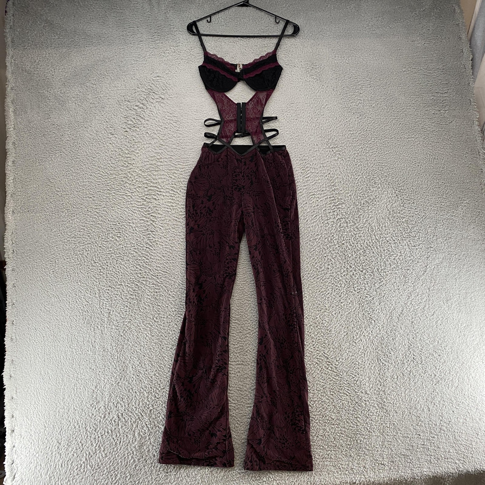 Outcast Cutout Lace Jumpsuit Womens Small Butterfly Velvet Festival Love Island