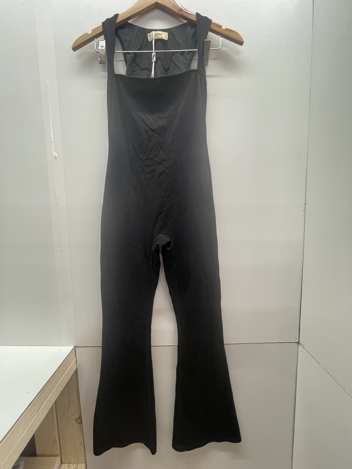 Qinsen Size S Jumpsuit Black Flare Leg Square Neck Sleeveless Activewear Bootcut