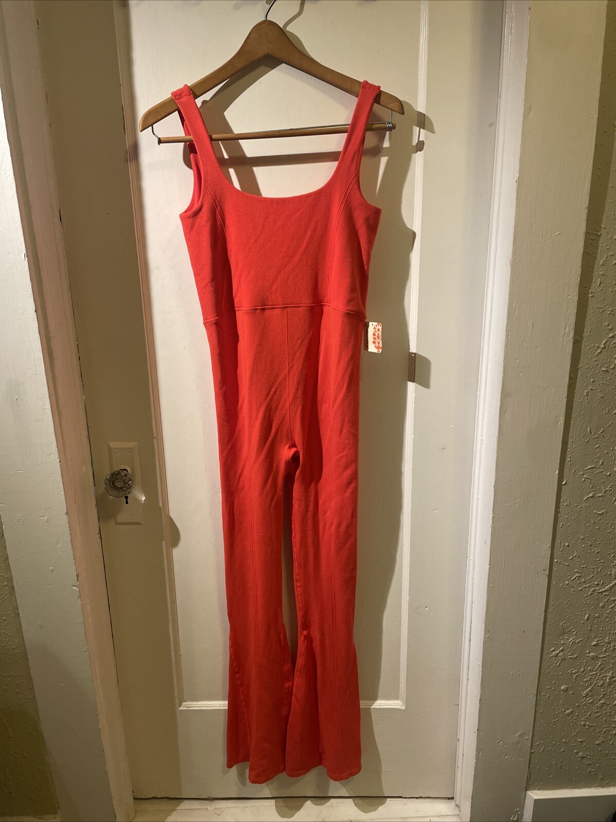 Free People Movement Rich Soul Flare Leg Red Jumpsuit NWT Size M/L