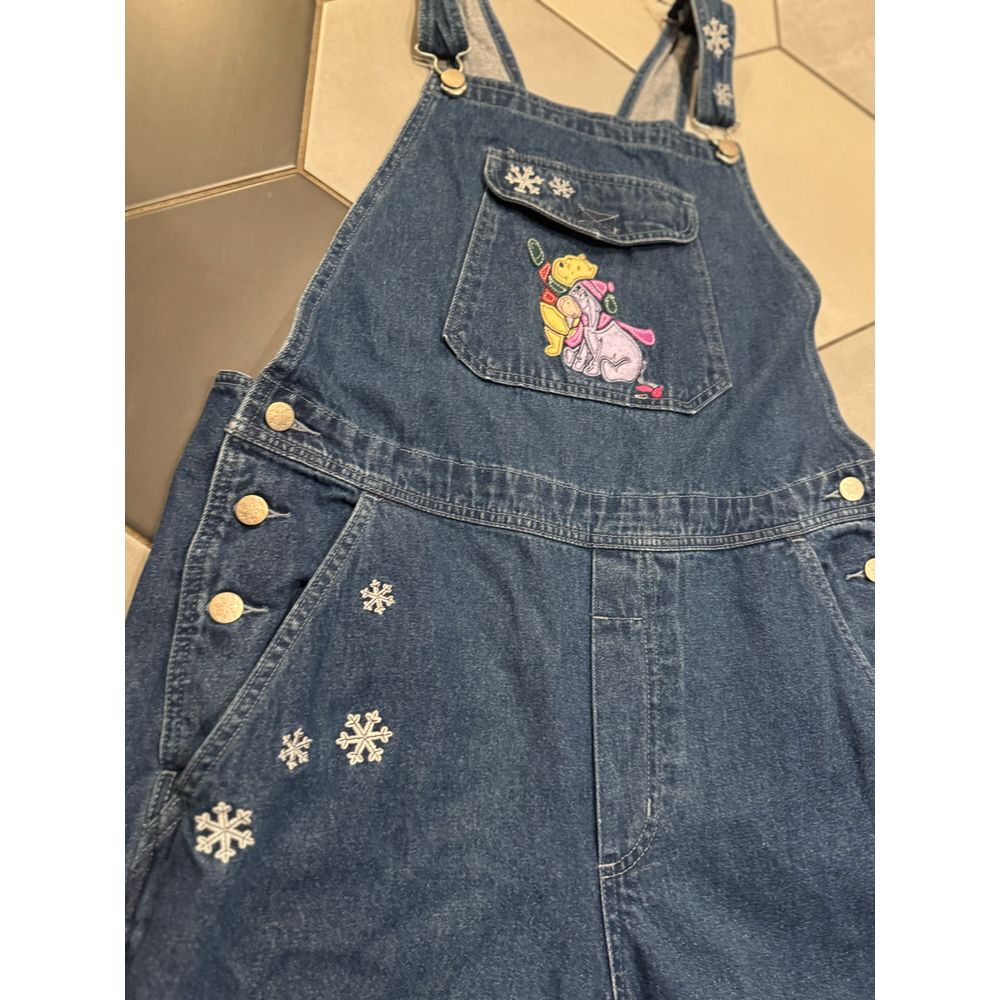 Vtg Winnie the Pooh Bib Overalls Disney Store Womens L Blue Denim Eeyore Winter