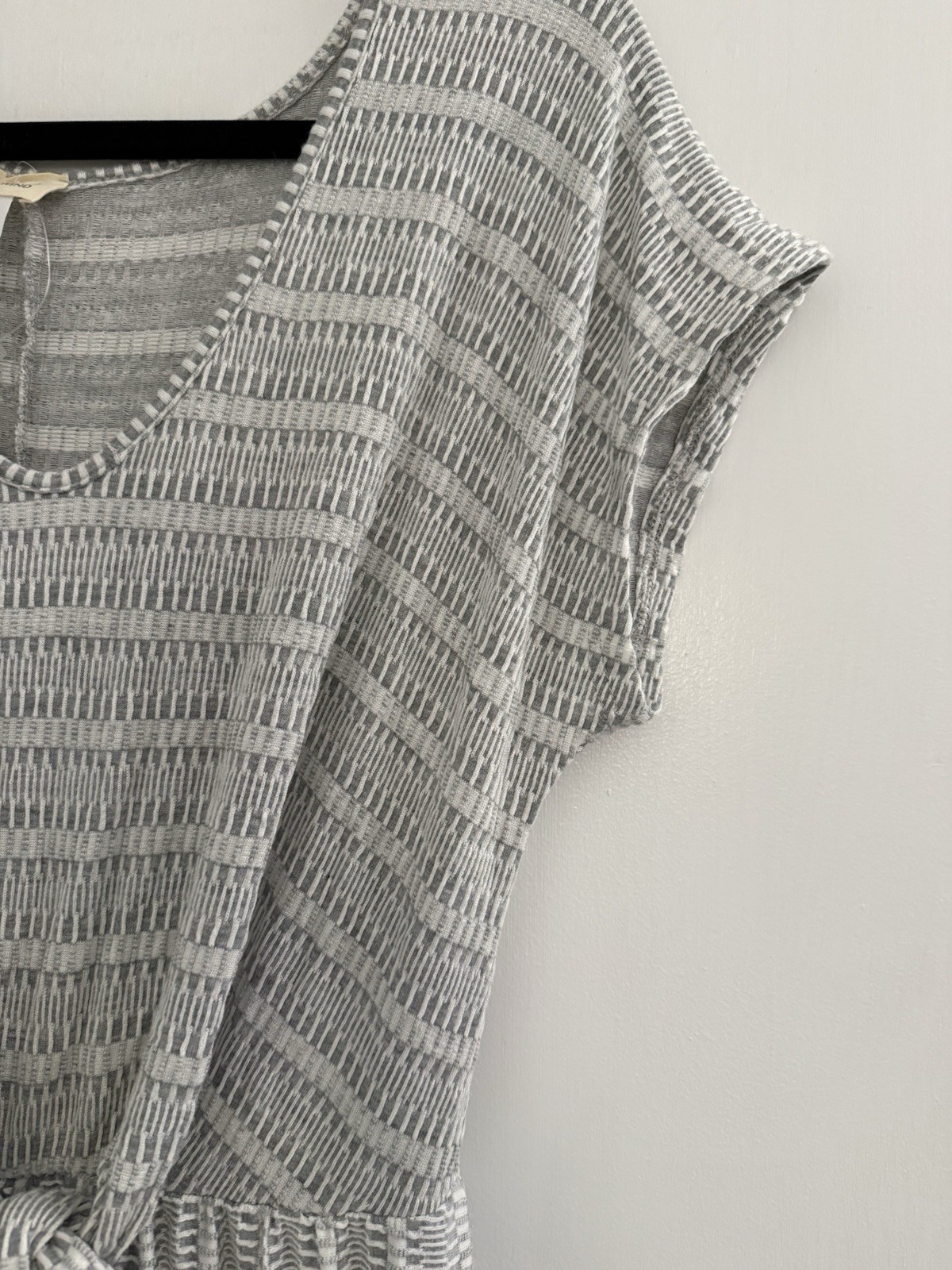 Jersey Knit Long Pant Romper Jumpsuit Grey & White Boho Wide Leg Size LG