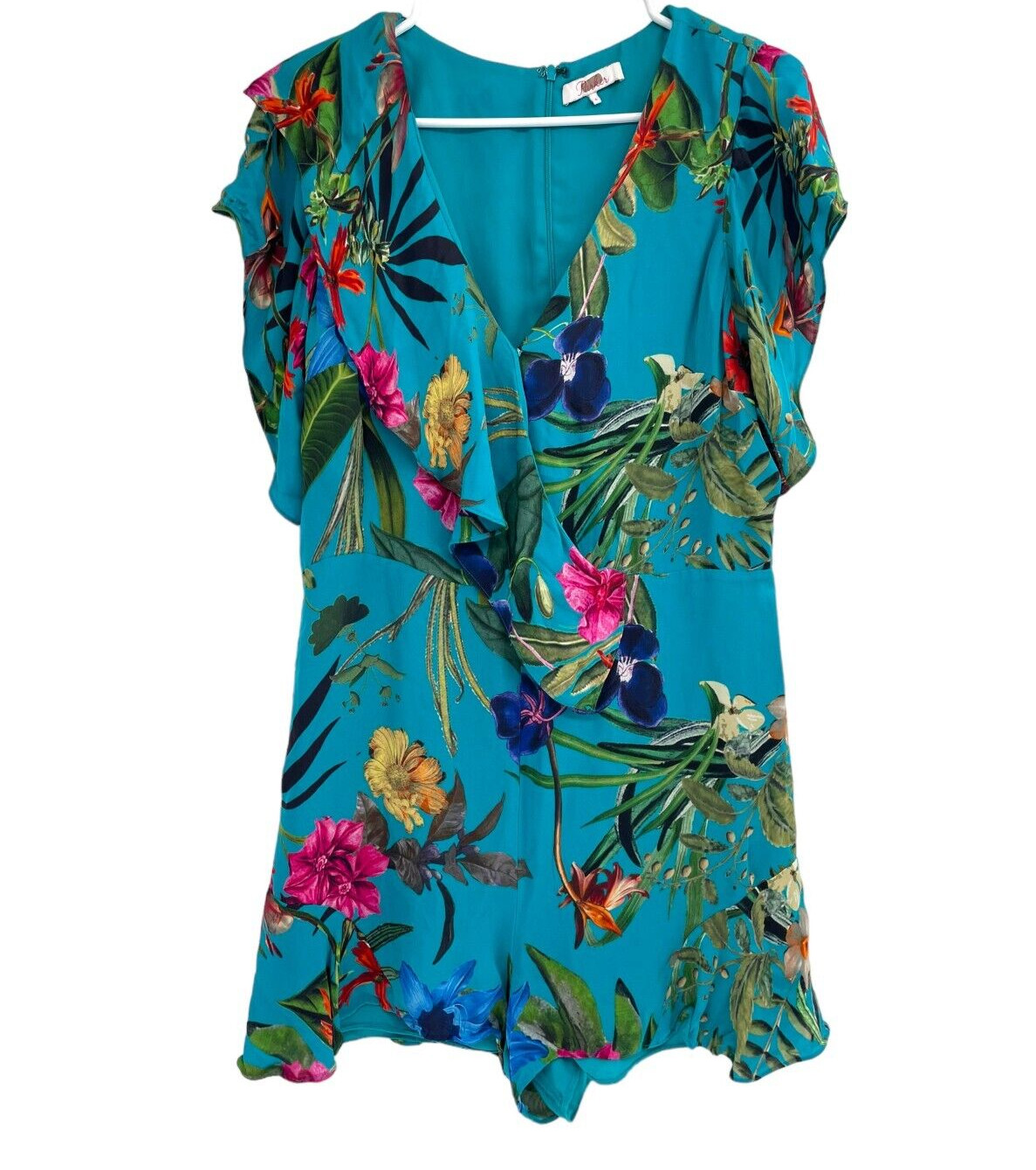 Parker Women’s Size 8 Blue Floral Bradley Romper Short Sleeve Silk Blend V-Neck