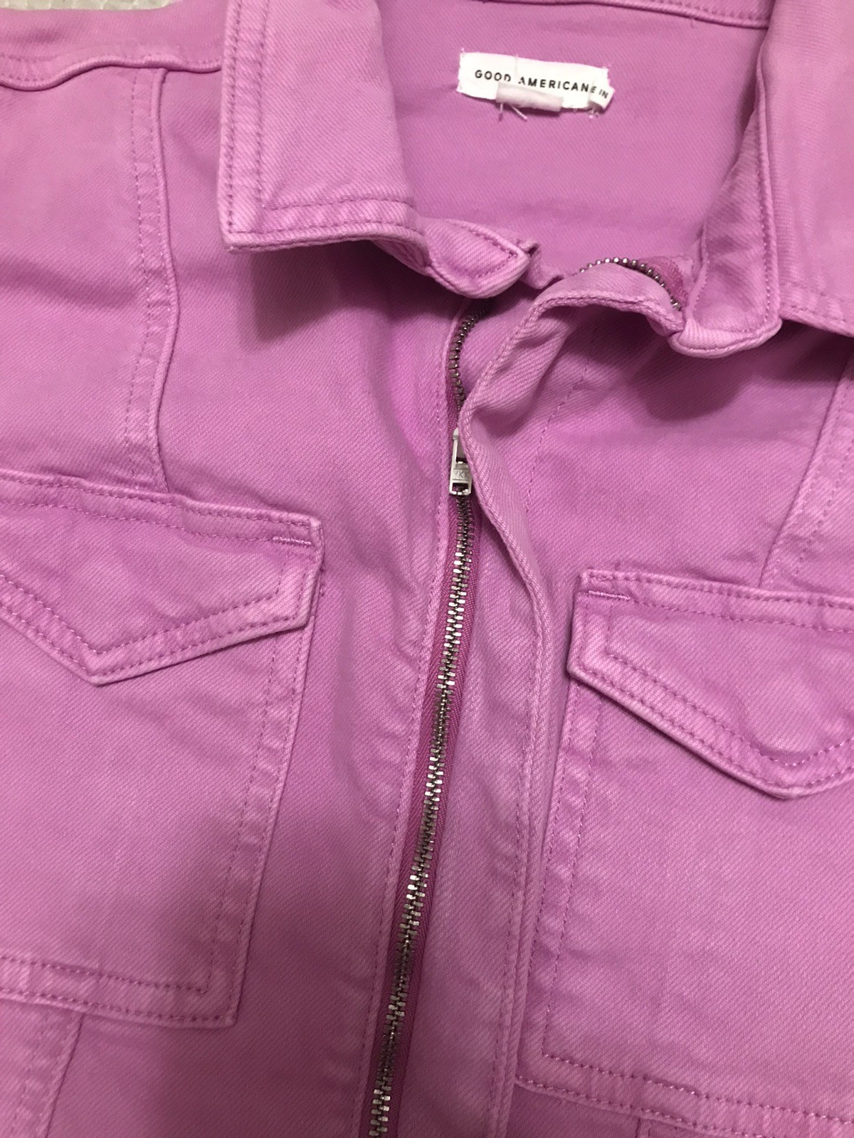 Good American Women Jumpsuit Size M Pink Denim Zip Pockets Collared Western