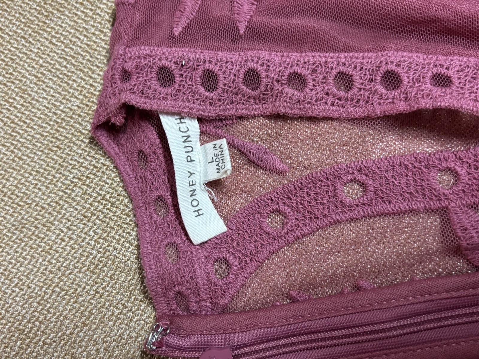 Honey Punch Lace Sheer Romper Deep V Back Zipper Scalloped Pink Sexy Feminine