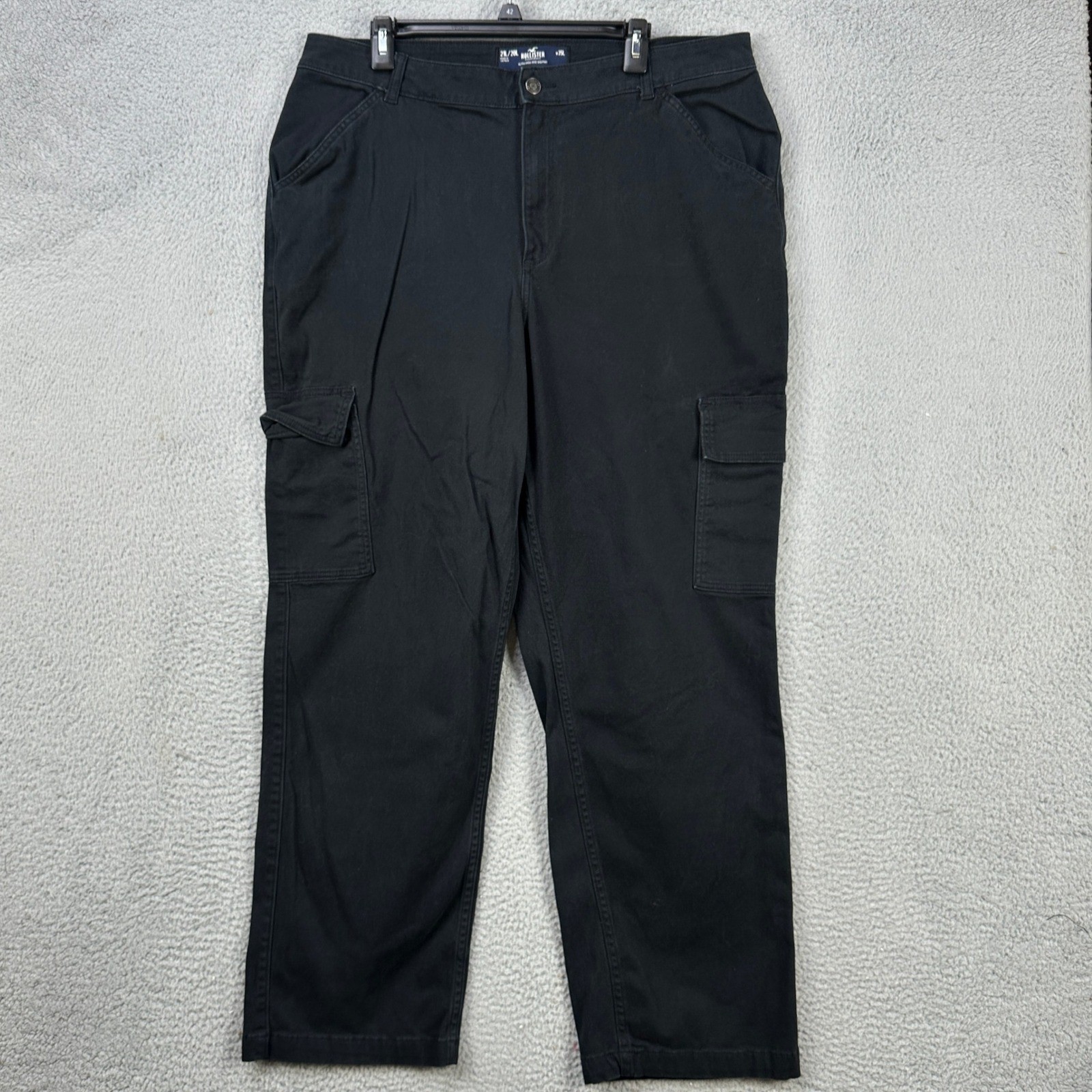 Hollister Women Cargo Pants Black 35L Flat Front Stretch Pockets Outdoor Hiking
