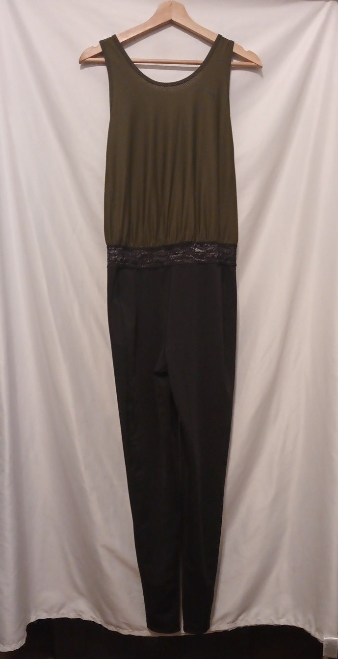 PUMA Explosive 3/4 Bodysuit Jumper Women XL Green Black Ankle Length Pull On