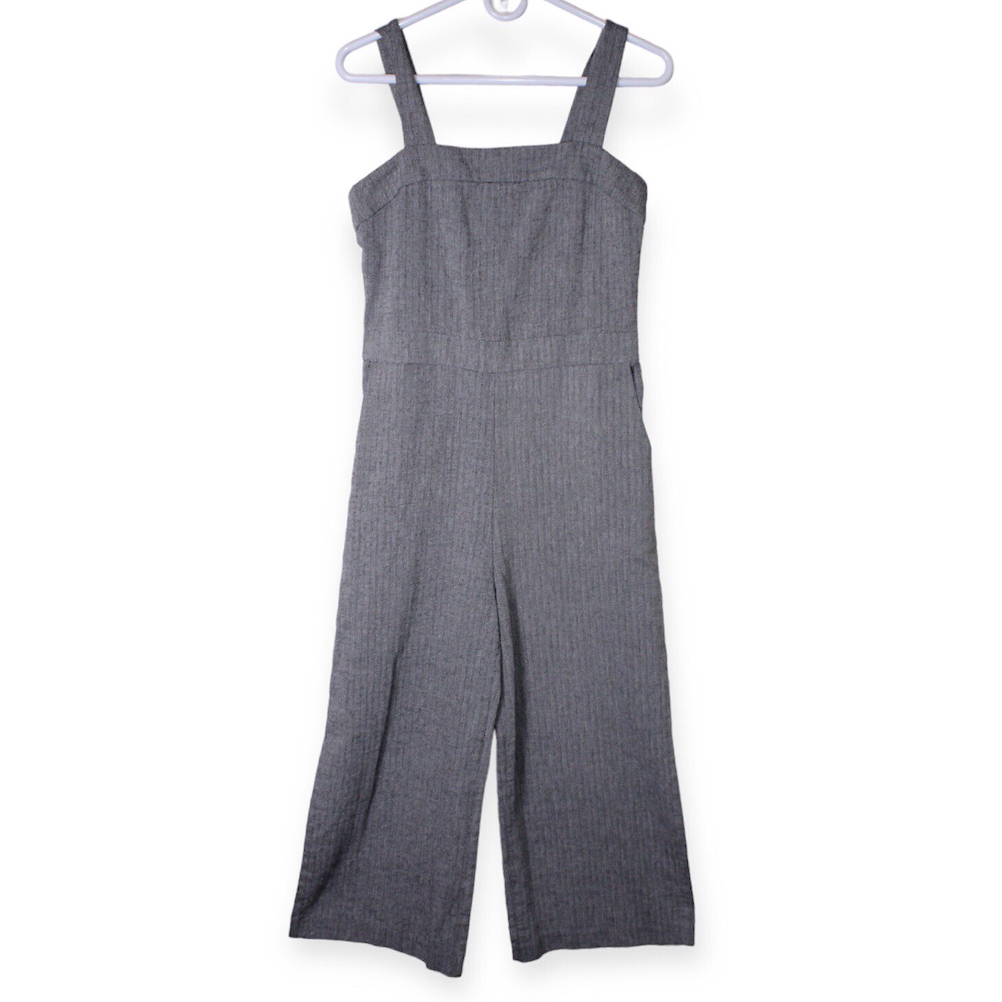 Jumpsuit Womens Size Medium Gray Herringbone Wide Leg Adjustable Straps Freeway