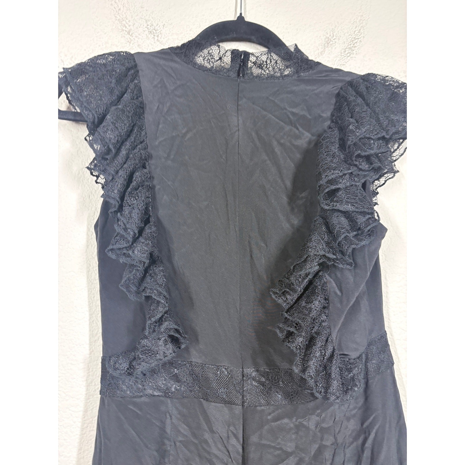 Alexis Small Gislane Jumpsuit Black Silk Combo Ruffled Lace Tie Neck Wide Leg