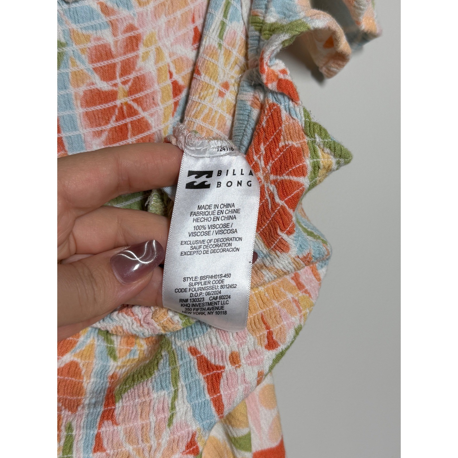 Billabong Floral Smocked Wide Leg Jumpsuit Orange Blue Ruffle BSFHH01S-450