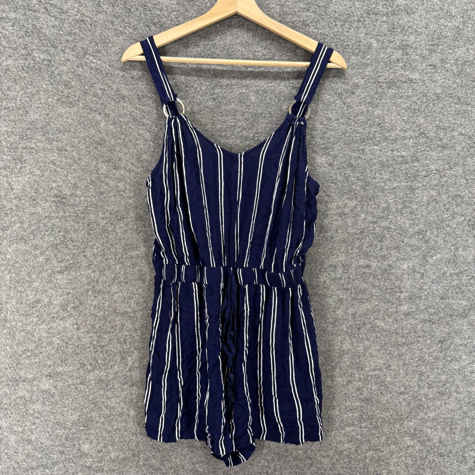 Derek Heart Jumpsuit Women L Blue Striped V-Neck Sleeveless Rayon Casual