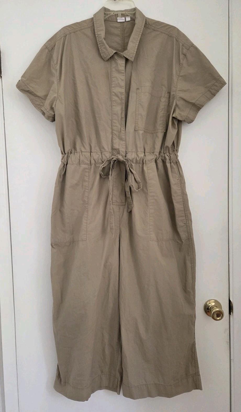 GAP Womens Jumpsuit Sz 20 Khaki Cotton Utility Cropped Wide Leg Button Front