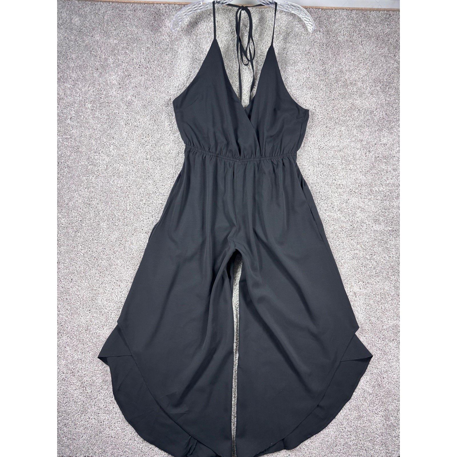 Cozy Co by Cozy Casual Black Halter Wide Leg Tulip Hem Jumpsuit Womens Medium