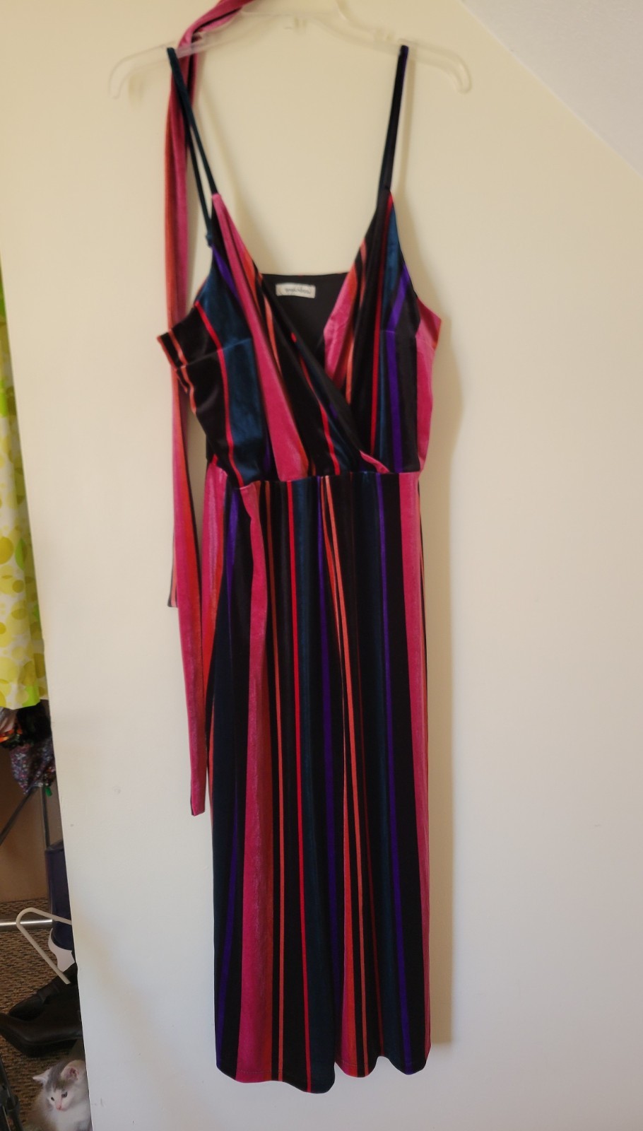 Speechless Velvet Striped Sleeveless Jump Suit With Belt XXL