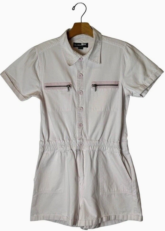 BlankNYC Romper Women Small Pink Cotton Collared Hotel California Utility Preppy