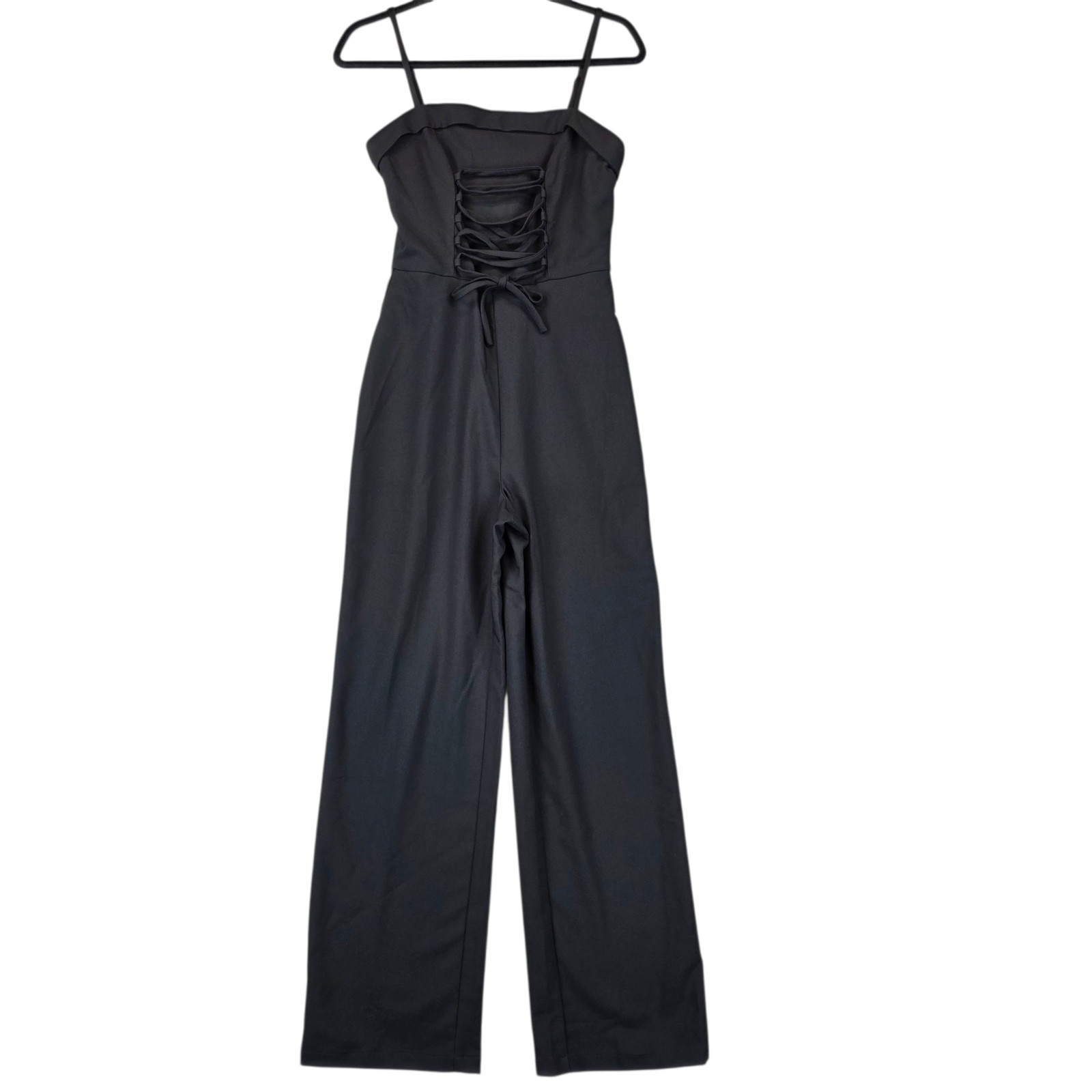 Urban Outfitters Jumpsuit Womens Small Black Strappy Lace Up Back Wide Leg